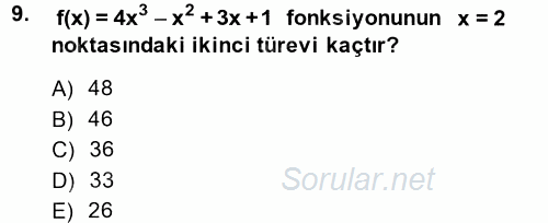 Matematik 1 2013 - 2014 Tek Ders Sınavı 9.Soru