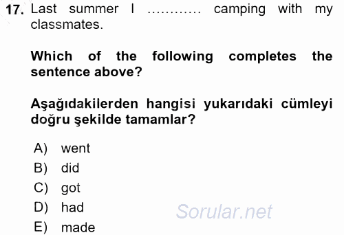 Ingilizce 1 2015 - 2016 Dönem Sonu Sınavı 17.Soru