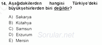 Şehircilik 2014 - 2015 Dönem Sonu Sınavı 14.Soru