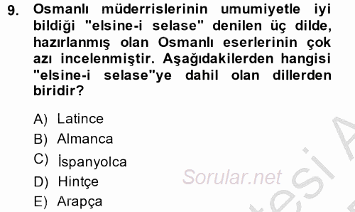 Bilim Tarihi 2014 - 2015 Dönem Sonu Sınavı 9.Soru