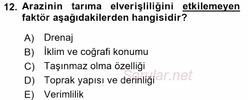 Tarım Ekonomisi 2016 - 2017 Dönem Sonu Sınavı 12.Soru