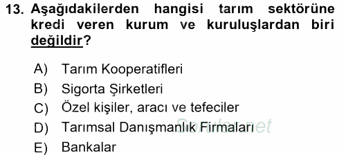 Tarım Ekonomisi 2016 - 2017 Dönem Sonu Sınavı 13.Soru