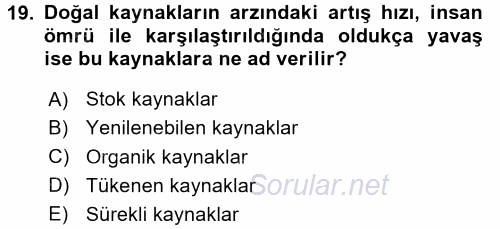 Tarım Ekonomisi 2016 - 2017 Dönem Sonu Sınavı 19.Soru