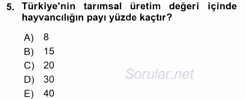 Tarım Ekonomisi 2016 - 2017 Dönem Sonu Sınavı 5.Soru