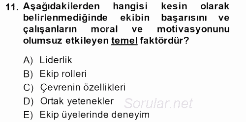 Sağlık Kurumları Yönetimi 2 2013 - 2014 Dönem Sonu Sınavı 11.Soru