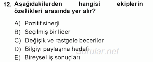 Sağlık Kurumları Yönetimi 2 2013 - 2014 Dönem Sonu Sınavı 12.Soru