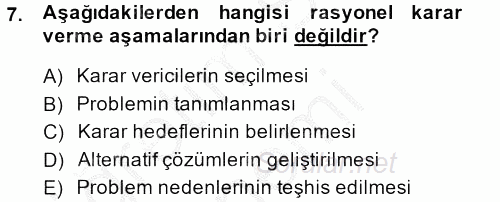 Sağlık Kurumları Yönetimi 2 2013 - 2014 Dönem Sonu Sınavı 7.Soru