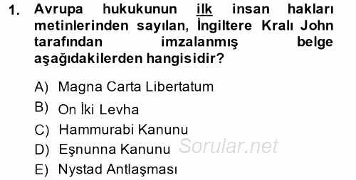 Siyasi Tarih 1 2014 - 2015 Dönem Sonu Sınavı 1.Soru