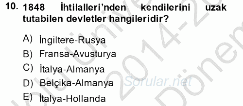 Siyasi Tarih 1 2014 - 2015 Dönem Sonu Sınavı 10.Soru