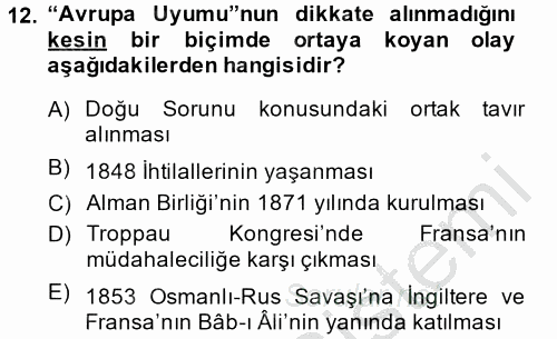 Siyasi Tarih 1 2014 - 2015 Dönem Sonu Sınavı 12.Soru