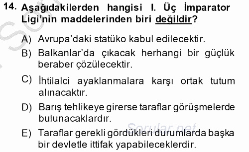 Siyasi Tarih 1 2014 - 2015 Dönem Sonu Sınavı 14.Soru