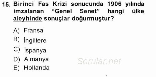 Siyasi Tarih 1 2014 - 2015 Dönem Sonu Sınavı 15.Soru