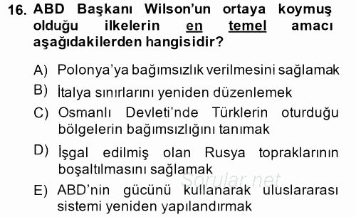 Siyasi Tarih 1 2014 - 2015 Dönem Sonu Sınavı 16.Soru