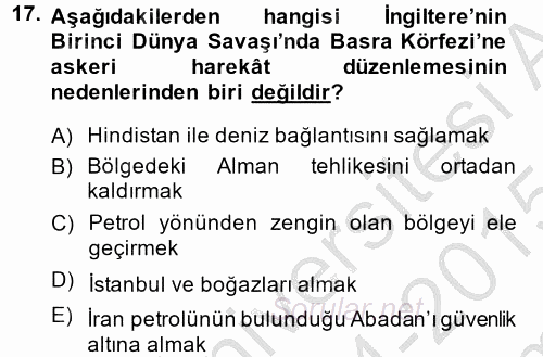 Siyasi Tarih 1 2014 - 2015 Dönem Sonu Sınavı 17.Soru