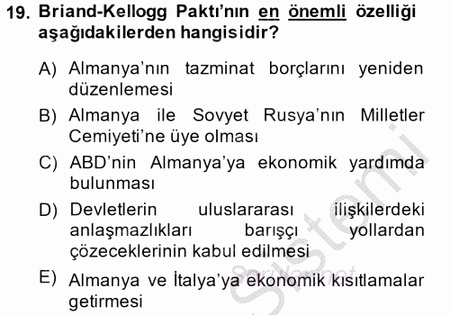 Siyasi Tarih 1 2014 - 2015 Dönem Sonu Sınavı 19.Soru