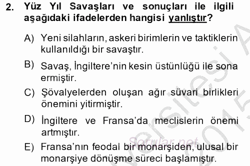 Siyasi Tarih 1 2014 - 2015 Dönem Sonu Sınavı 2.Soru