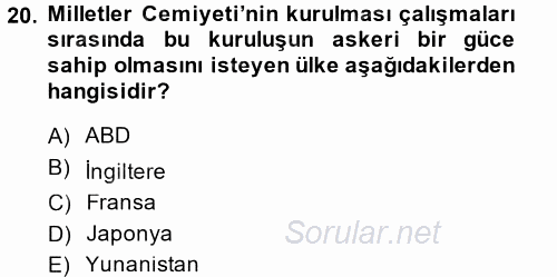 Siyasi Tarih 1 2014 - 2015 Dönem Sonu Sınavı 20.Soru