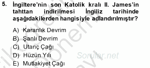 Siyasi Tarih 1 2014 - 2015 Dönem Sonu Sınavı 5.Soru