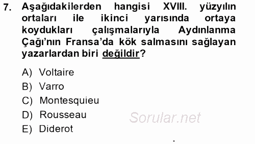 Siyasi Tarih 1 2014 - 2015 Dönem Sonu Sınavı 7.Soru