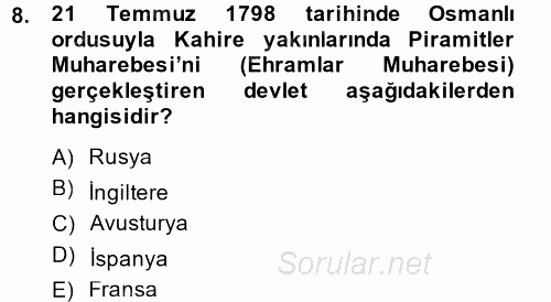 Siyasi Tarih 1 2014 - 2015 Dönem Sonu Sınavı 8.Soru