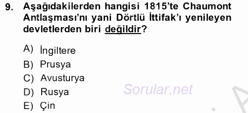 Siyasi Tarih 1 2014 - 2015 Dönem Sonu Sınavı 9.Soru