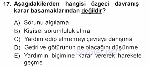 Sosyal Psikoloji 1 2013 - 2014 Dönem Sonu Sınavı 17.Soru
