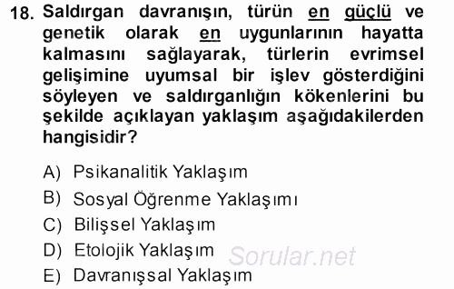 Sosyal Psikoloji 1 2013 - 2014 Dönem Sonu Sınavı 18.Soru