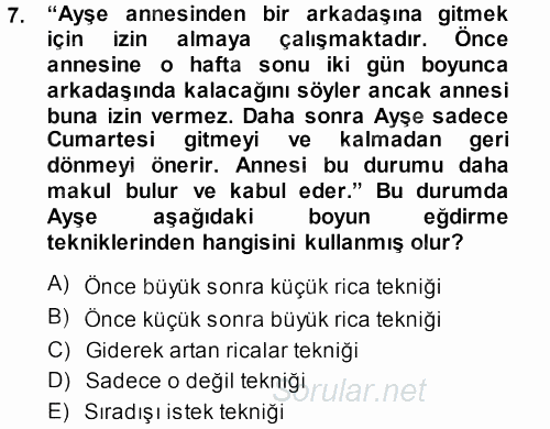 Sosyal Psikoloji 1 2013 - 2014 Dönem Sonu Sınavı 7.Soru