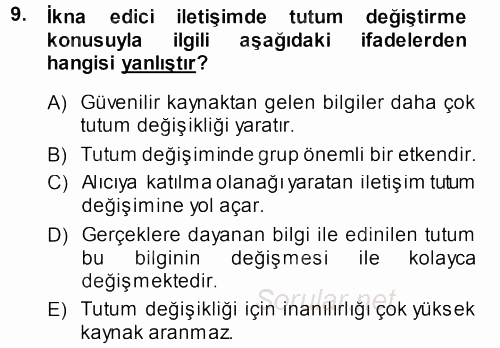 Sosyal Psikoloji 1 2013 - 2014 Dönem Sonu Sınavı 9.Soru