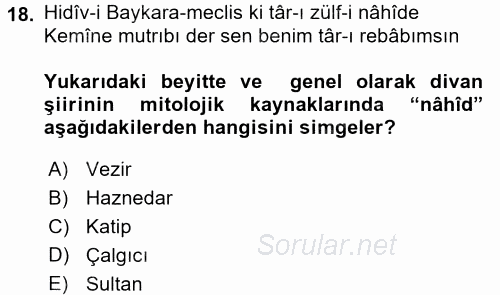 XVIII. Yüzyıl Türk Edebiyatı 2016 - 2017 Ara Sınavı 18.Soru