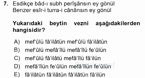 XVIII. Yüzyıl Türk Edebiyatı 2016 - 2017 Ara Sınavı 7.Soru