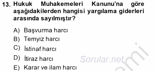 Damga Vergisi Ve Harçlar Bilgisi 2014 - 2015 Dönem Sonu Sınavı 13.Soru