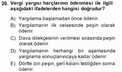 Damga Vergisi Ve Harçlar Bilgisi 2014 - 2015 Dönem Sonu Sınavı 20.Soru