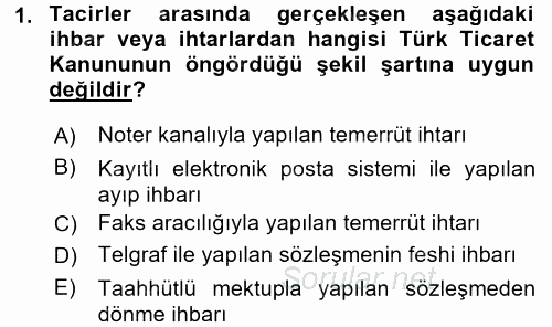 Ticaret Hukuku 2015 - 2016 Ara Sınavı 1.Soru