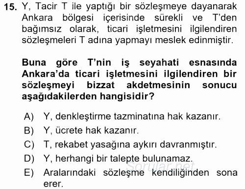 Ticaret Hukuku 2015 - 2016 Ara Sınavı 15.Soru