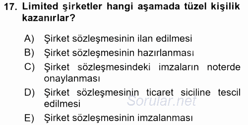 Ticaret Hukuku 2015 - 2016 Ara Sınavı 17.Soru