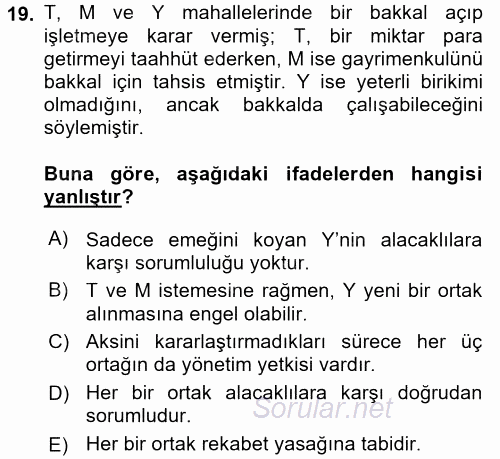 Ticaret Hukuku 2015 - 2016 Ara Sınavı 19.Soru