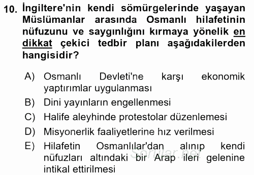 Sömürgecilik Tarihi (Afrika-Asya) 2016 - 2017 3 Ders Sınavı 10.Soru