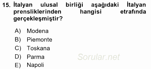 Sömürgecilik Tarihi (Afrika-Asya) 2016 - 2017 3 Ders Sınavı 15.Soru