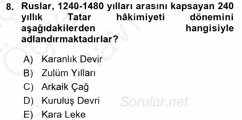 Sömürgecilik Tarihi (Afrika-Asya) 2016 - 2017 3 Ders Sınavı 8.Soru
