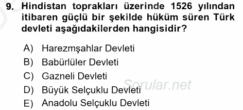 Sömürgecilik Tarihi (Afrika-Asya) 2016 - 2017 3 Ders Sınavı 9.Soru