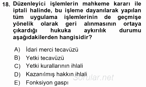 İdari Yargı 2017 - 2018 3 Ders Sınavı 18.Soru
