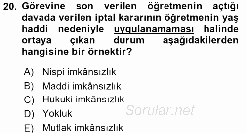 İdari Yargı 2017 - 2018 3 Ders Sınavı 20.Soru