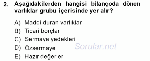 Sağlık Kurumlarında Finansal Yönetim 2014 - 2015 Dönem Sonu Sınavı 2.Soru