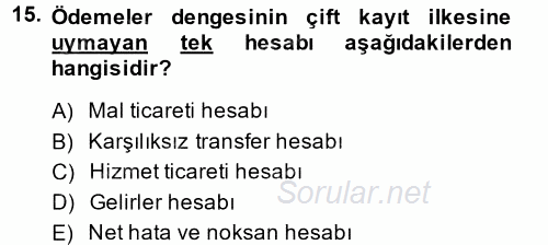 Uluslararası İktisat Politikası 2014 - 2015 Tek Ders Sınavı 15.Soru