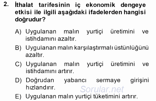 Uluslararası İktisat Politikası 2014 - 2015 Tek Ders Sınavı 2.Soru