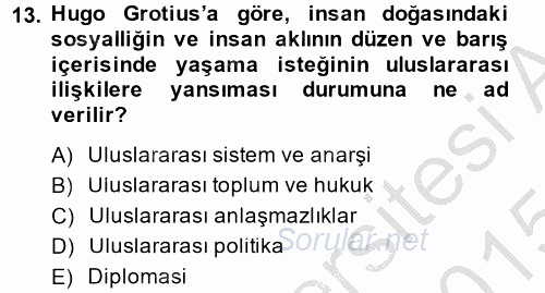 Uluslararası İlişkiler Kuramları 1 2014 - 2015 Dönem Sonu Sınavı 13.Soru