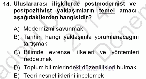 Uluslararası İlişkiler Kuramları 1 2014 - 2015 Dönem Sonu Sınavı 14.Soru