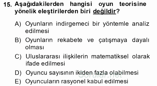 Uluslararası İlişkiler Kuramları 1 2014 - 2015 Dönem Sonu Sınavı 15.Soru