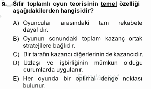 Uluslararası İlişkiler Kuramları 1 2014 - 2015 Dönem Sonu Sınavı 9.Soru